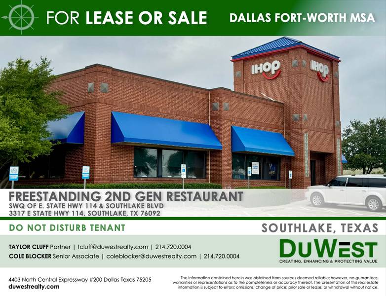 Freestanding 2nd Gen Restaurant | Southlake — 3317 E State Hwy 114, Southlake, TX, 76092