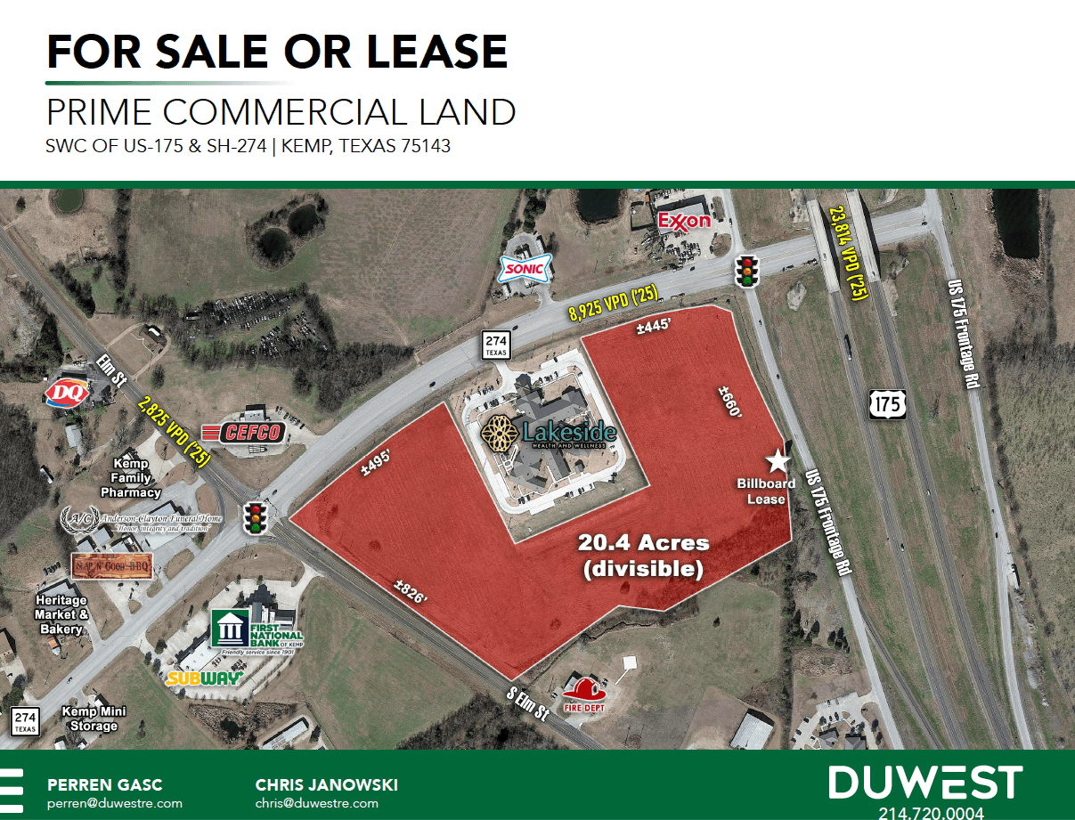 20.4 Acres on US-175 & SH-274 — 101 North State Highway 274, Kemp, TX, 75143